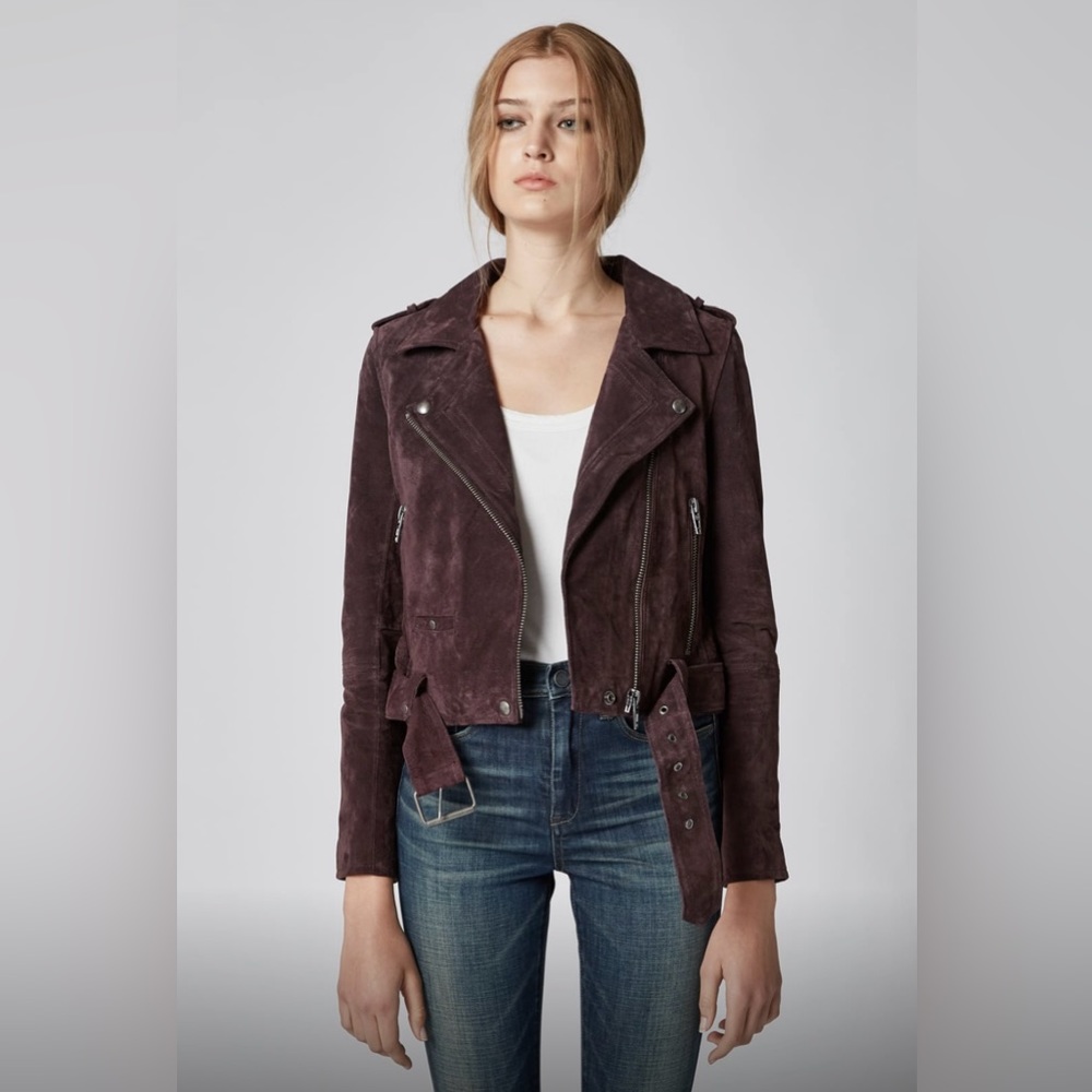 Blank NYC suede moto jacket XS Burgundy